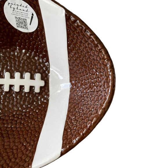 LANG Hand Painted Ceramic FOOTBALL Shaped Serving Bowl Brown White Decor NEW - Picture 10 of 14